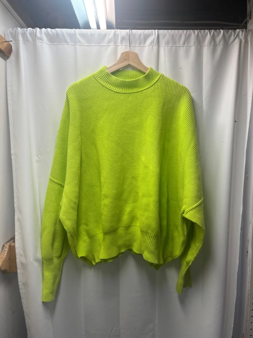 Free People Easy Street Bright Lime Green Oversized Slouchy Sweater- S